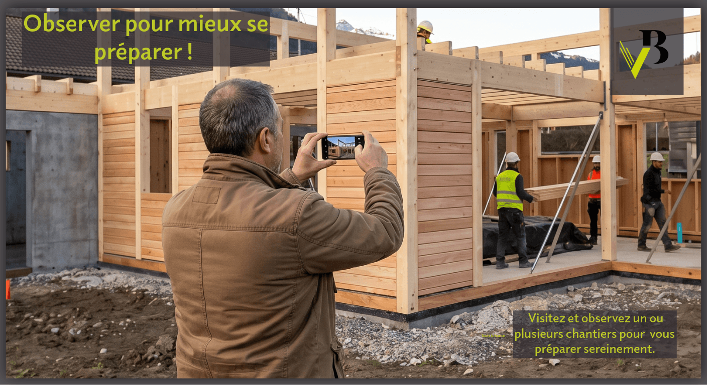 Visite d'un chantier maison ossature bois en cours de construction — Vision Bois Construction Savoie